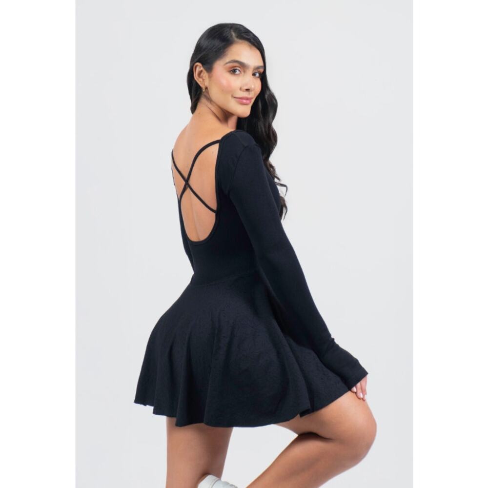 UNBRANDED Long Sleeve 2-in-1 Mini Tennis Active Dress Medium Black Stretch